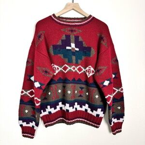 Vintage L.L. Bean 100% Wool Aztec Southwestern Sweater Size Medium